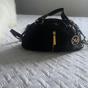 Michael Kors Black Shoulder Bag with Gold Accents lamb leather
